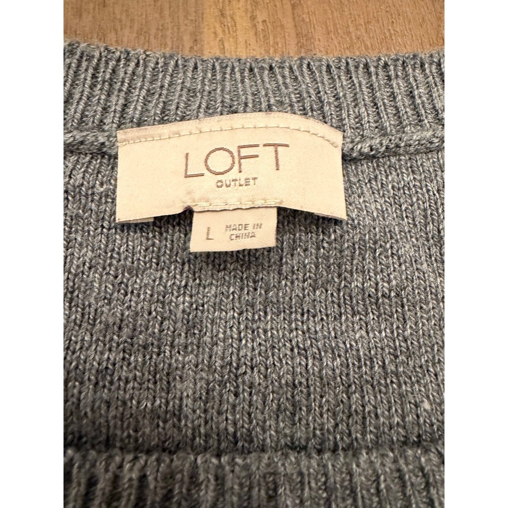 LOFT Outlet Women's Gray Pearl Embellished Crew Neck Sweater Size L - Picture 6 of 7